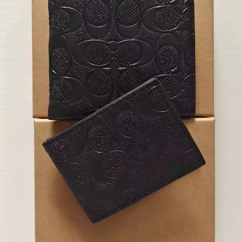NWT Coach Black Embossed Key and Card Holder Raise Jacquard C